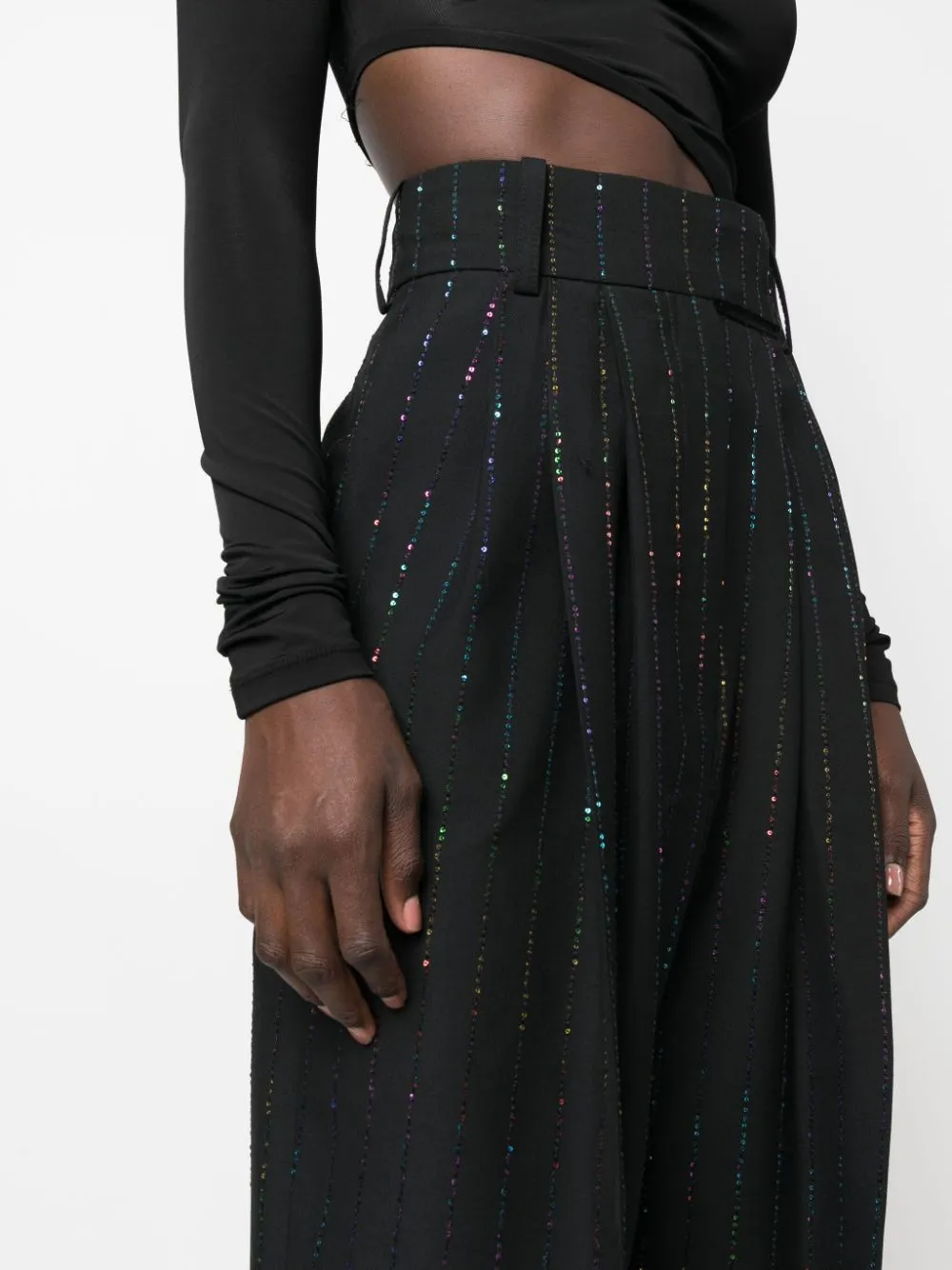 Pantaloni a vita alta con paillettes in nero - donna