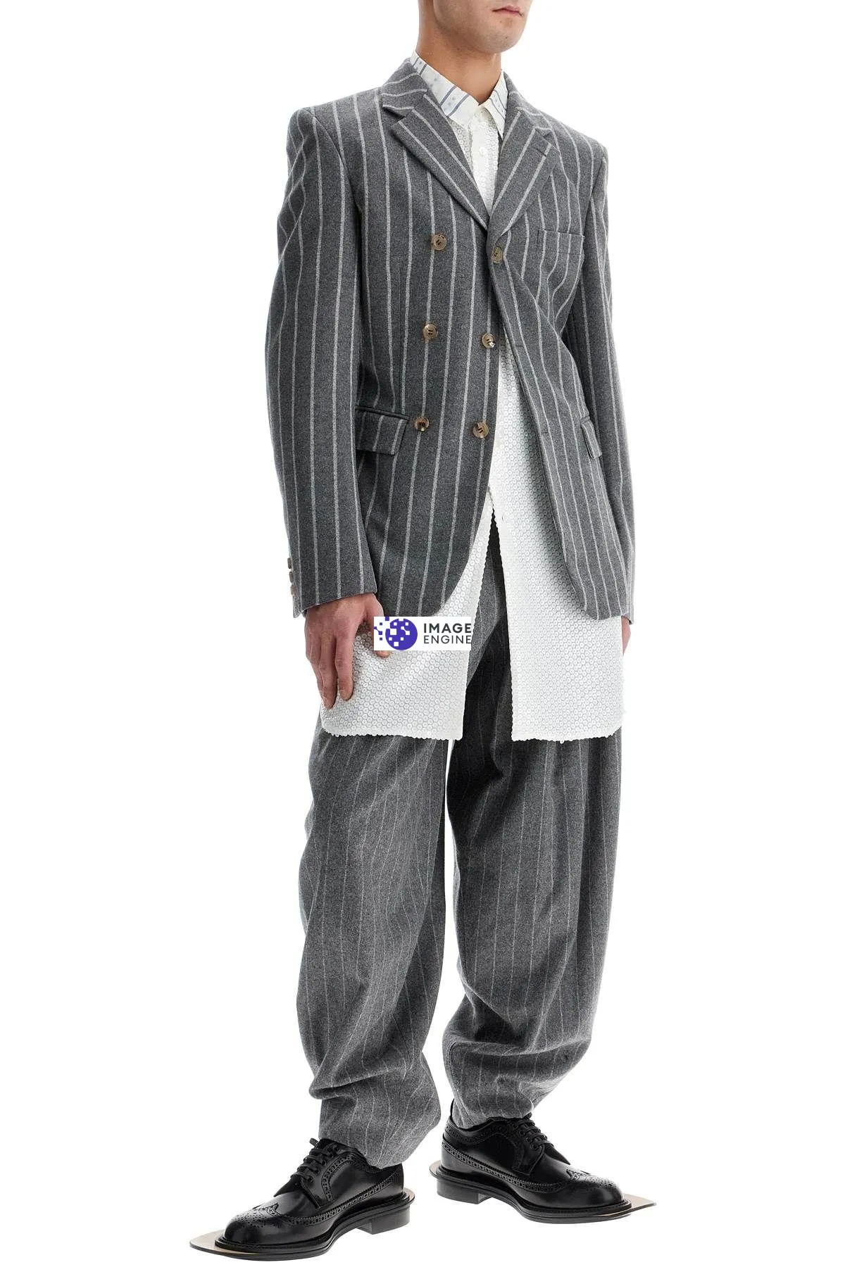 Pantaloni gessati in lana
