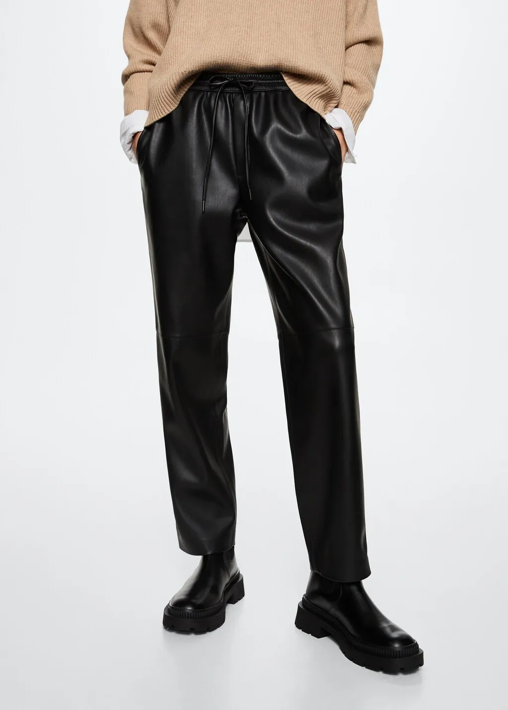 Pantaloni vita elasticizzata similpelle