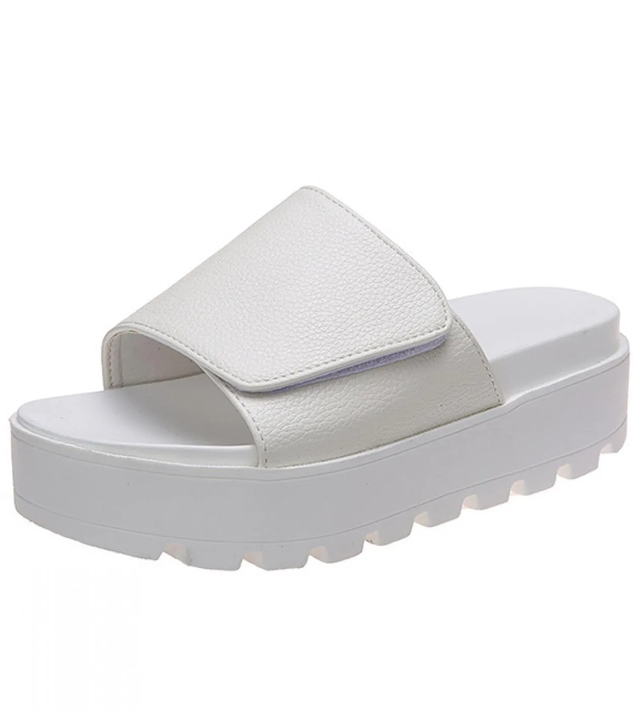 Pantofole in pelle da donna con plateau sandali con plateau neri da donna in pelle sintetica nera