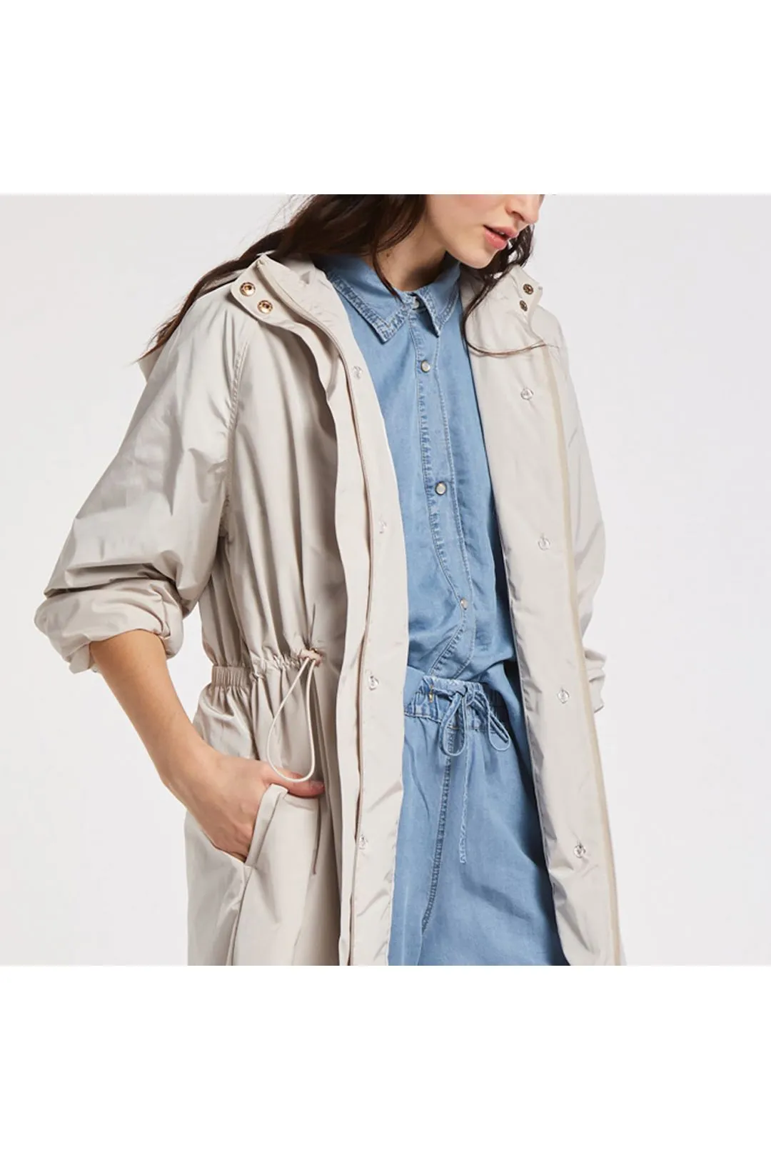 parka over in tessuto tecnico e fodera removibile gesso
