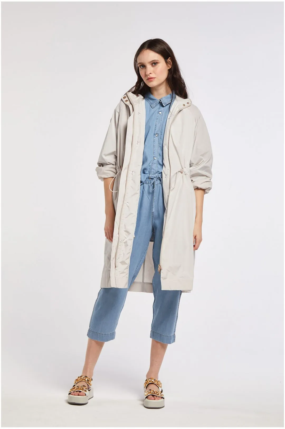 parka over in tessuto tecnico e fodera removibile gesso