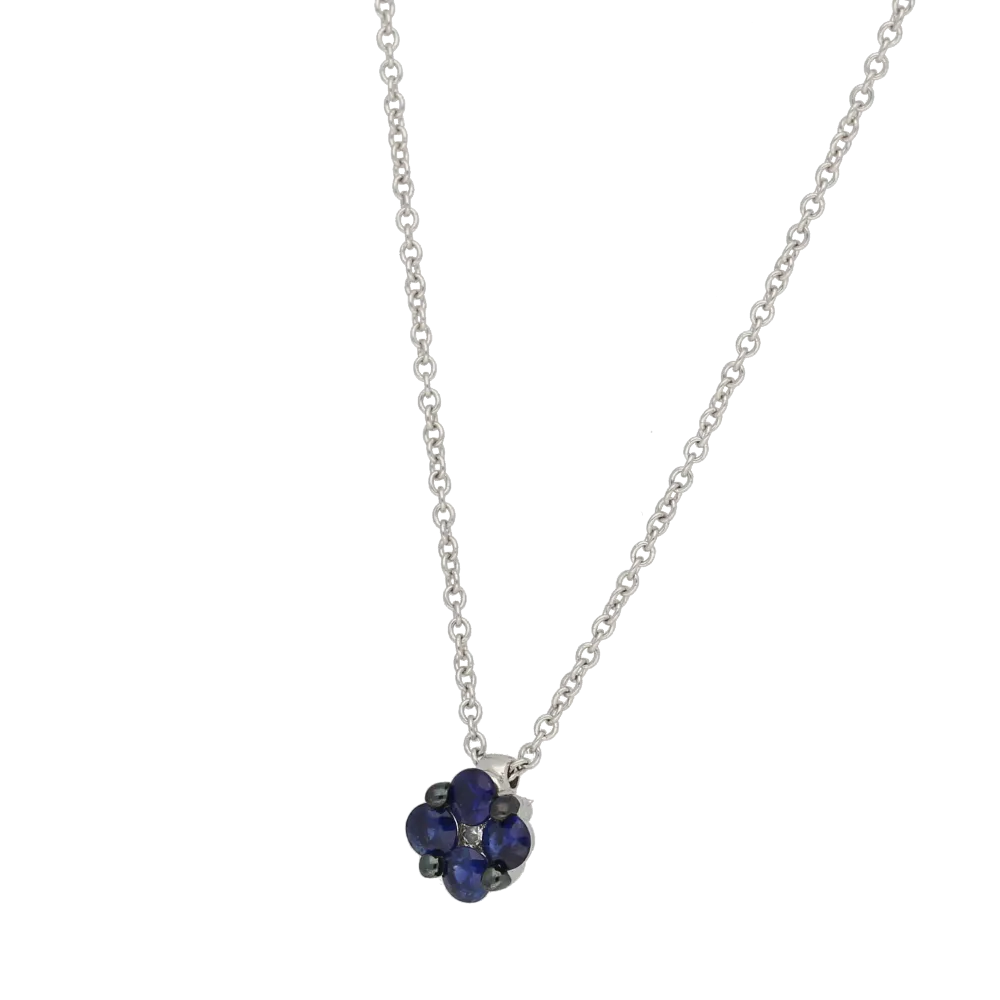 Pendente a forma di fiore con zaffiri blu ct. 0,38 e diamante ct.0,02