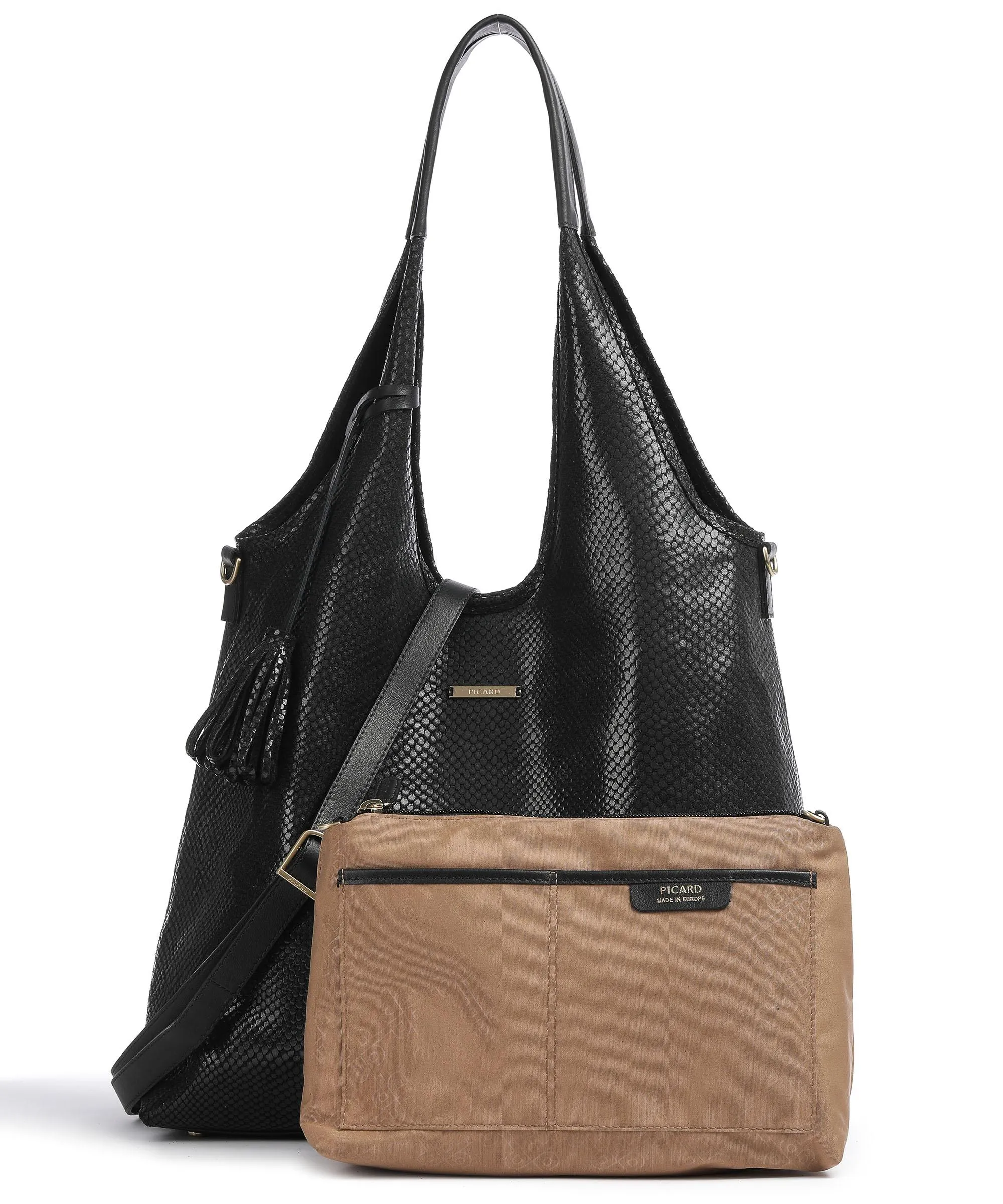  Picard Kalahari Borsa hobo pelle di vacchetta goffrata nero  