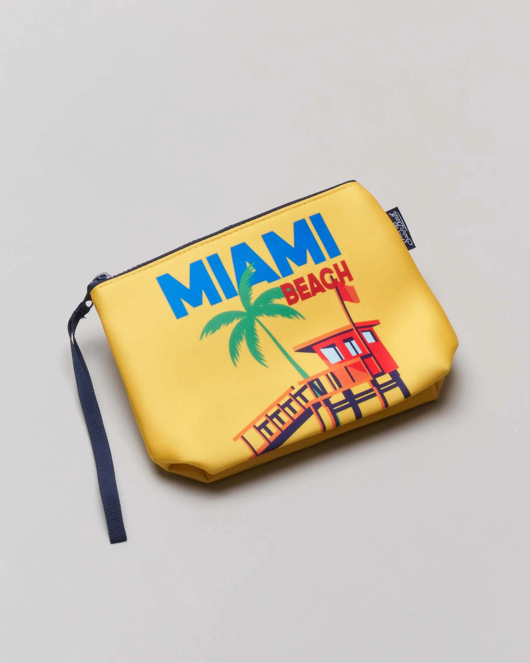 Pochette in neoprene ocra in fantasia Miami Beach