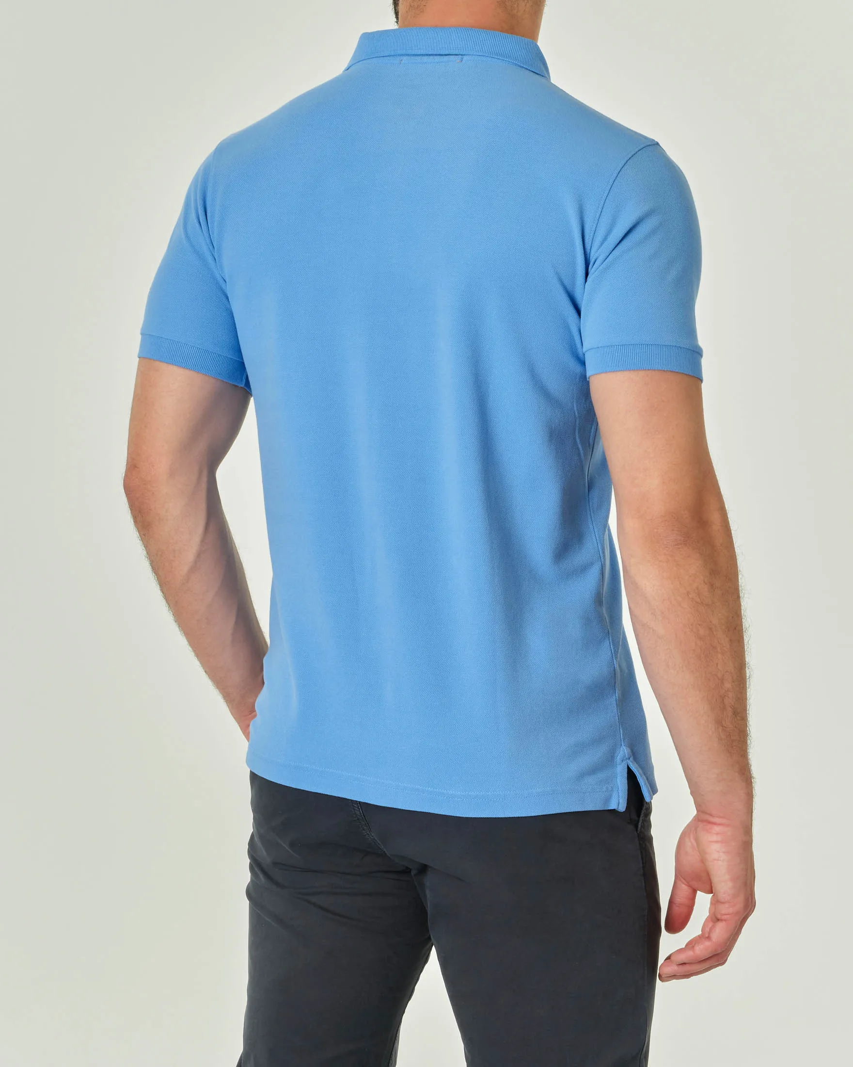 Polo celeste mezza manica con taschino in pima cotton