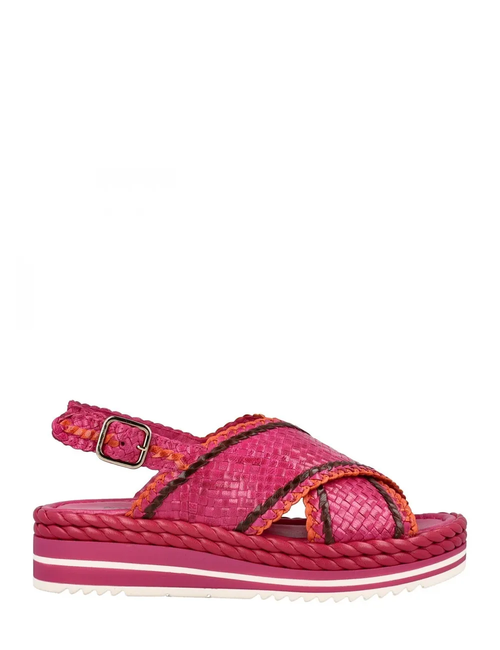 Pons Quintana     Sandalo Milan in pelle intrecciata fucsia