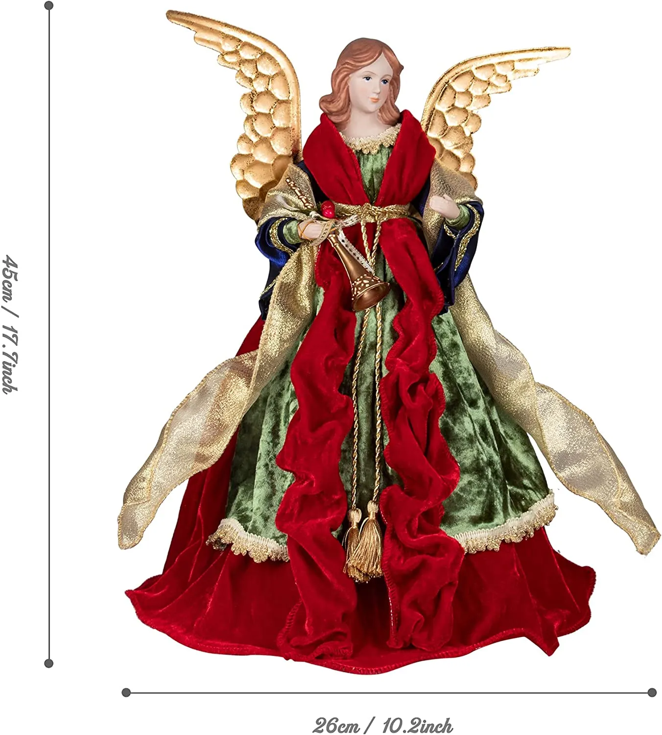 puntale albero natale angelo a forma di angelo, 45cm, rosso e verde Angelo albero di Natale in alto, per decorazioni albero di N