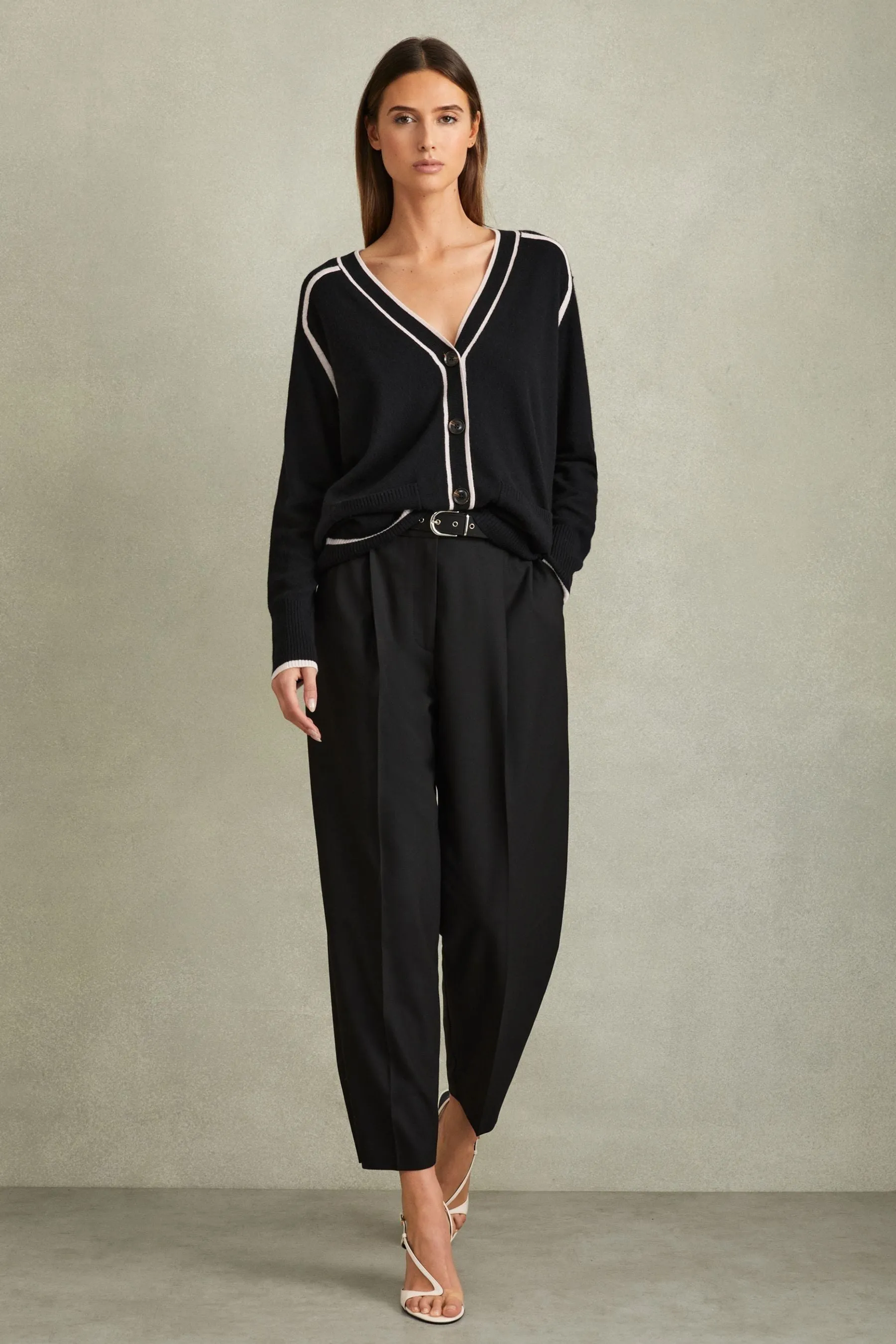 Reiss - Abi - Cardigan in Blend lana con bordi a contrasto e cachemire    