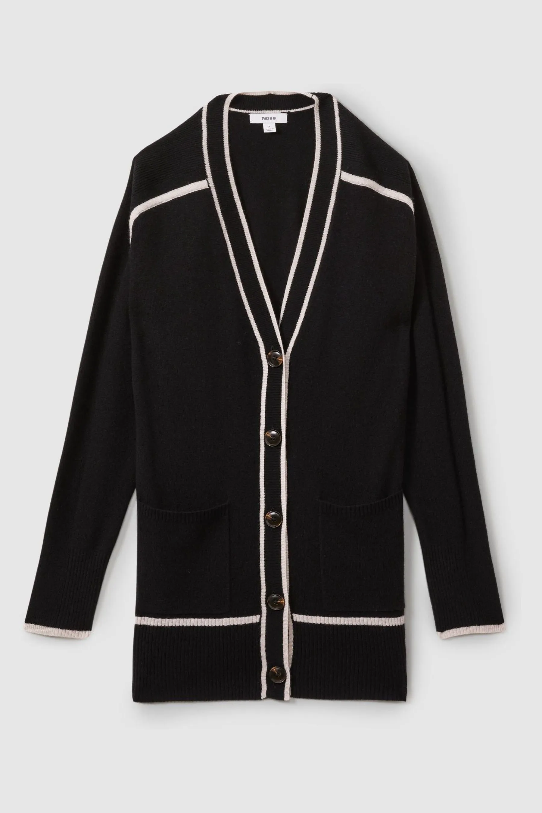 Reiss - Abi - Cardigan in Blend lana con bordi a contrasto e cachemire    