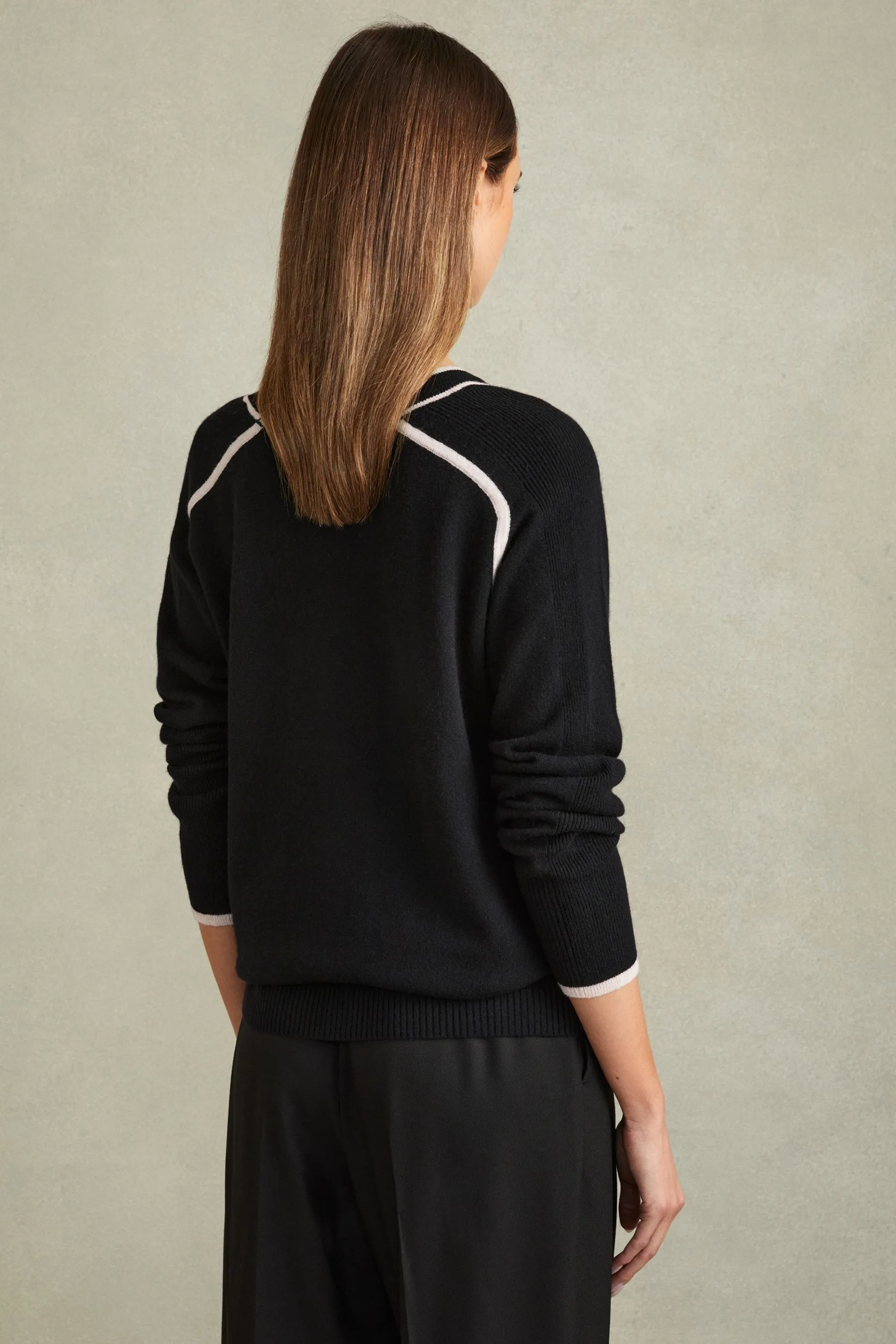 Reiss - Abi - Cardigan in Blend lana con bordi a contrasto e cachemire    