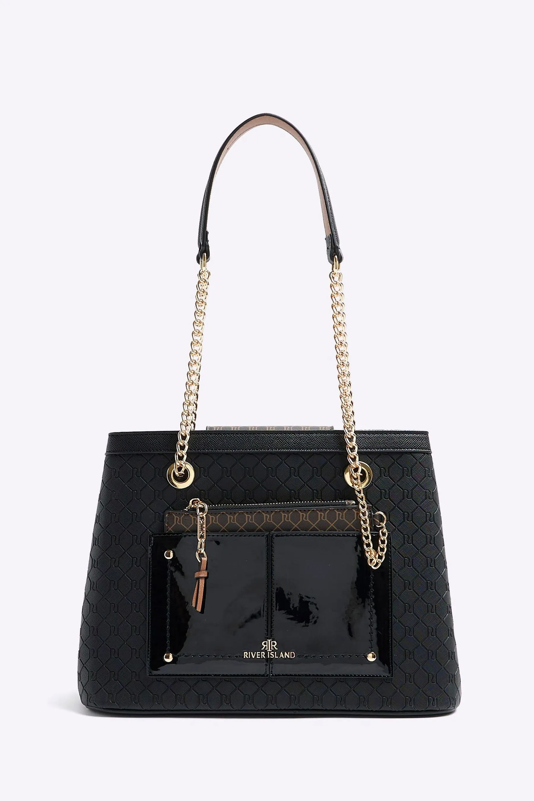 River Island - Borsa tote con tasca e monogramma    