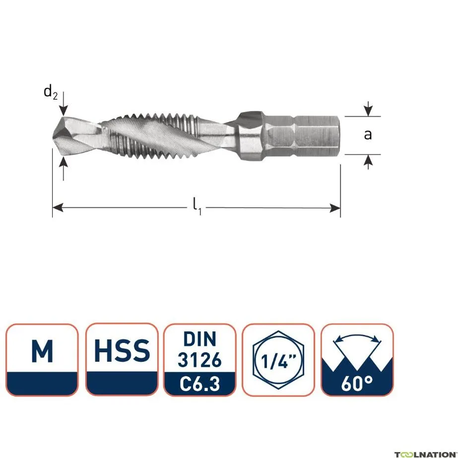 Rotec 316.0300 Punta HSS combinata 1/4 M3 x 0,5