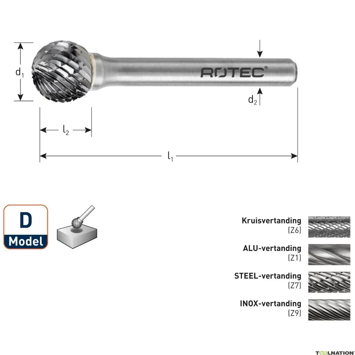 Rotec 433.1061 Frese HM 9,6 mm modello D
