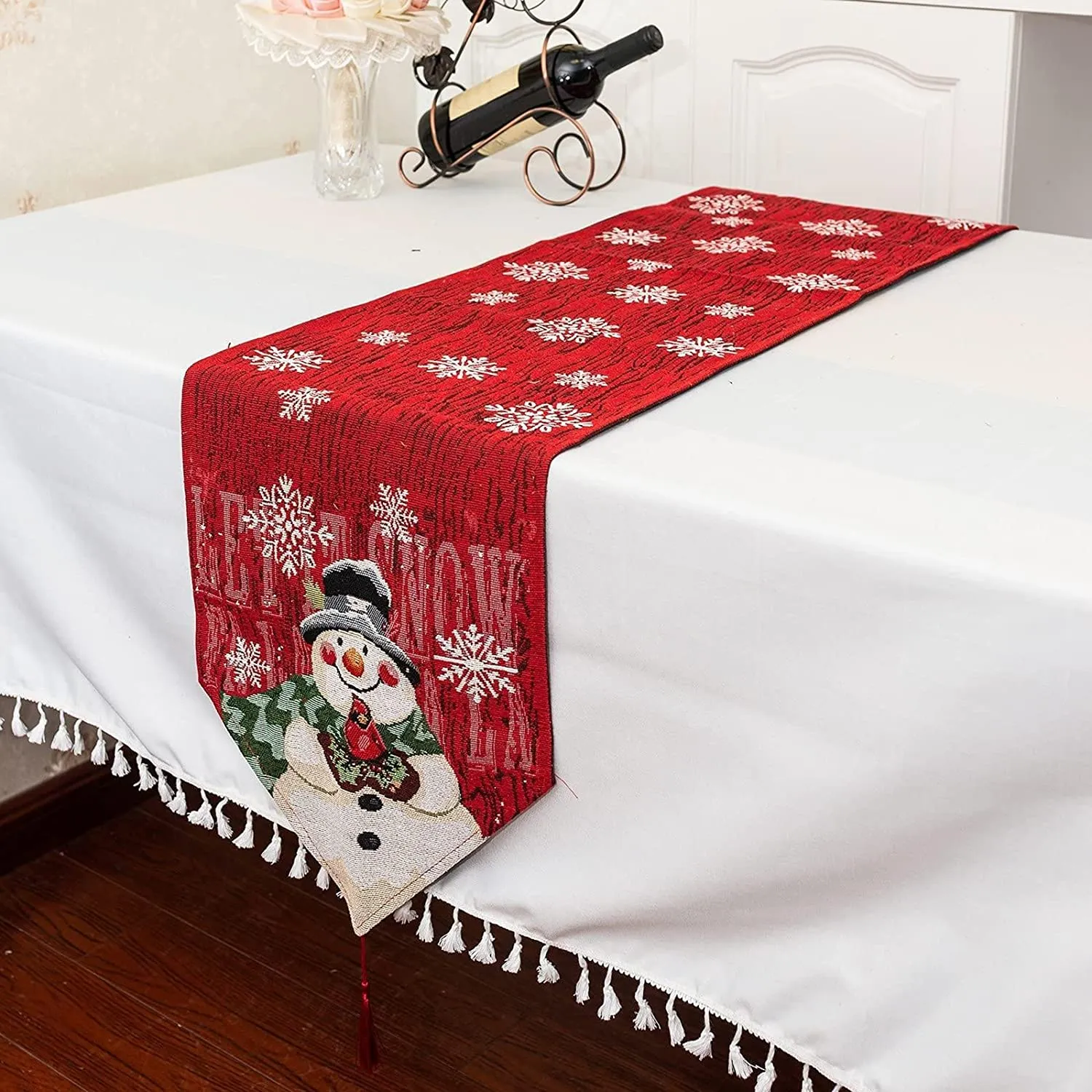 Runner da tavola di Natale, 33x180cm Pupazzo di Neve Tovaglia per la Tavola di Natalizio per Decorazioni in Varie Scene per La T