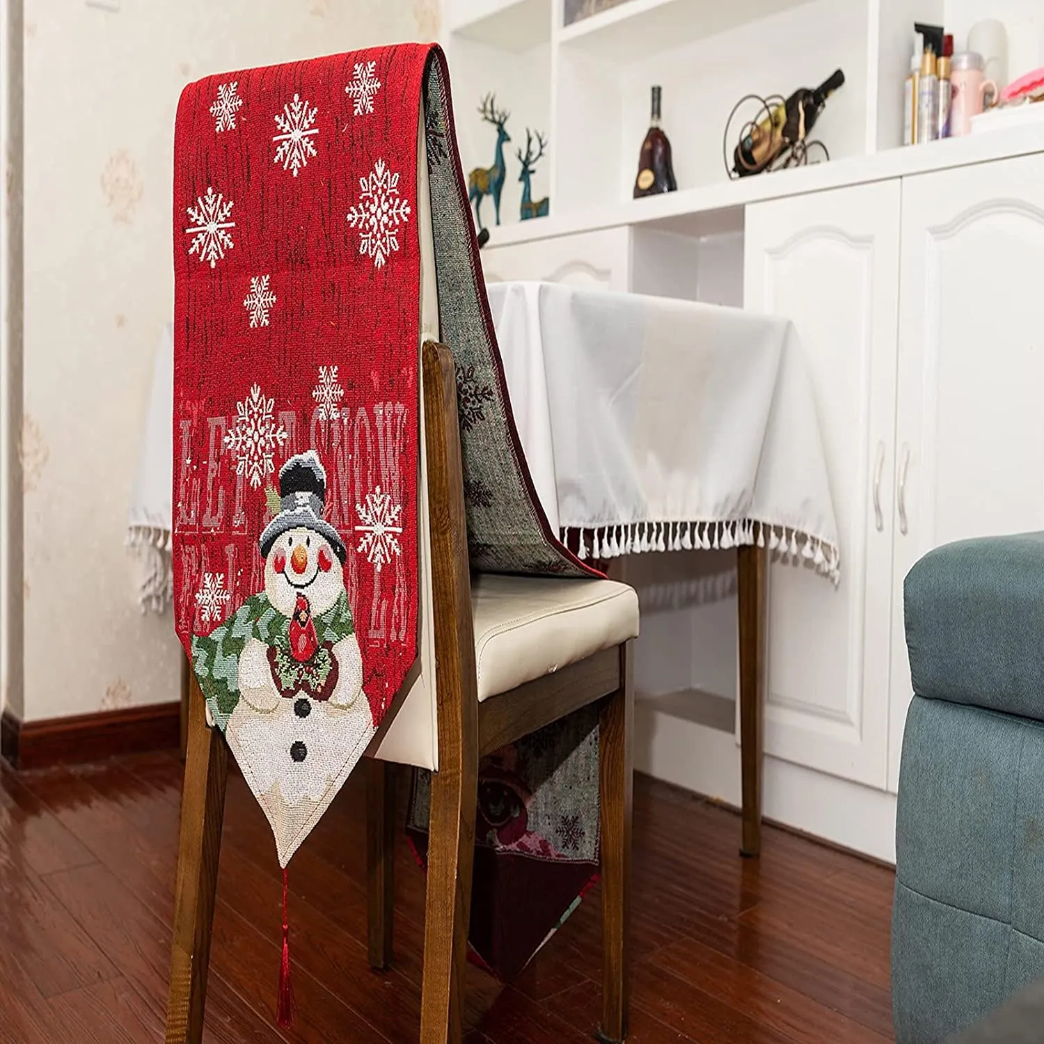 Runner da tavola di Natale, 33x180cm Pupazzo di Neve Tovaglia per la Tavola di Natalizio per Decorazioni in Varie Scene per La T