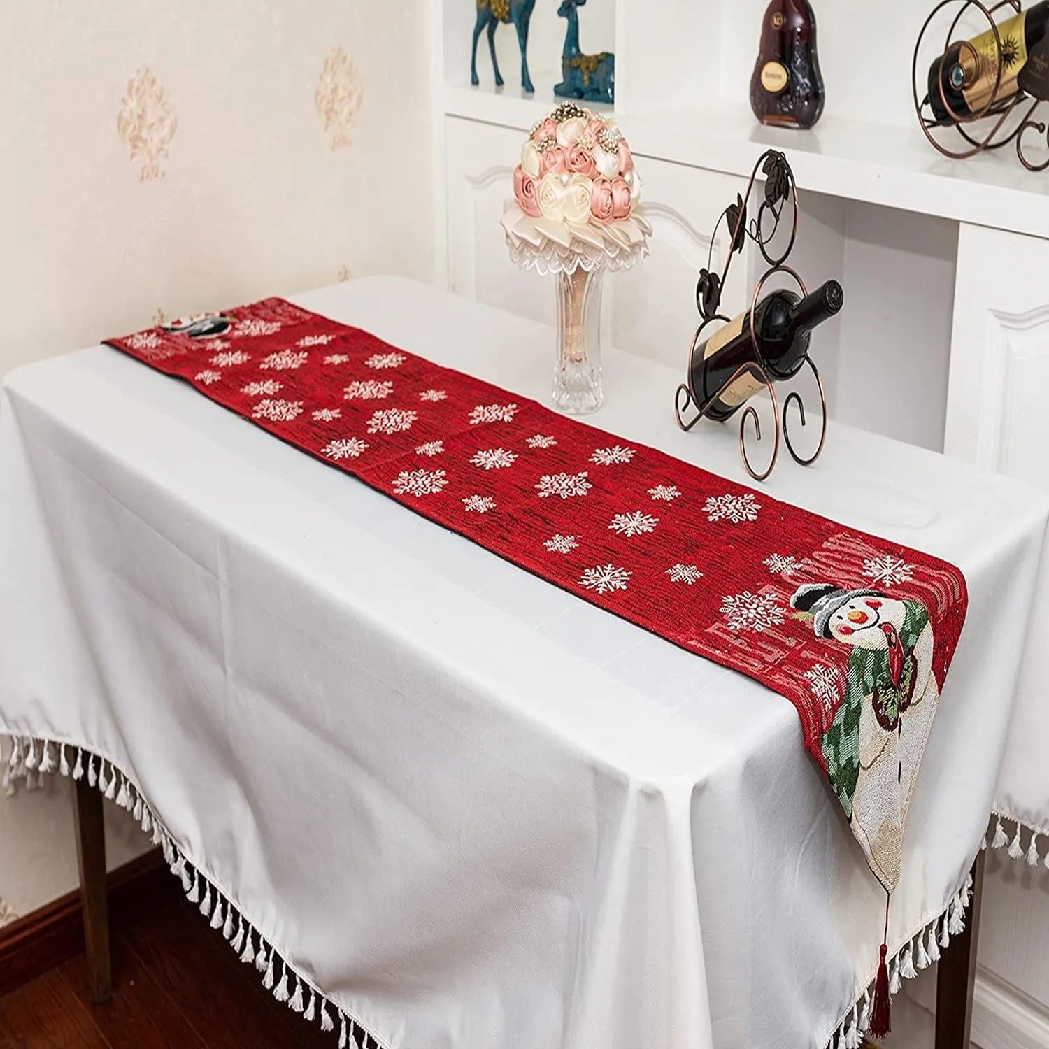 Runner da tavola di Natale, 33x180cm Pupazzo di Neve Tovaglia per la Tavola di Natalizio per Decorazioni in Varie Scene per La T