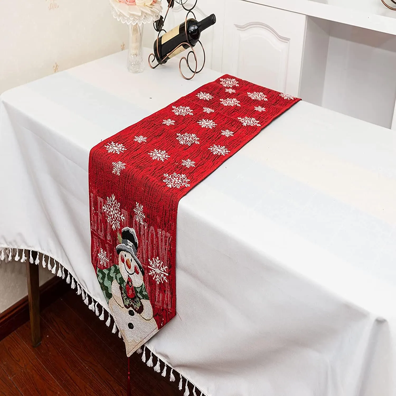 Runner da tavola di Natale, 33x180cm Pupazzo di Neve Tovaglia per la Tavola di Natalizio per Decorazioni in Varie Scene per La T