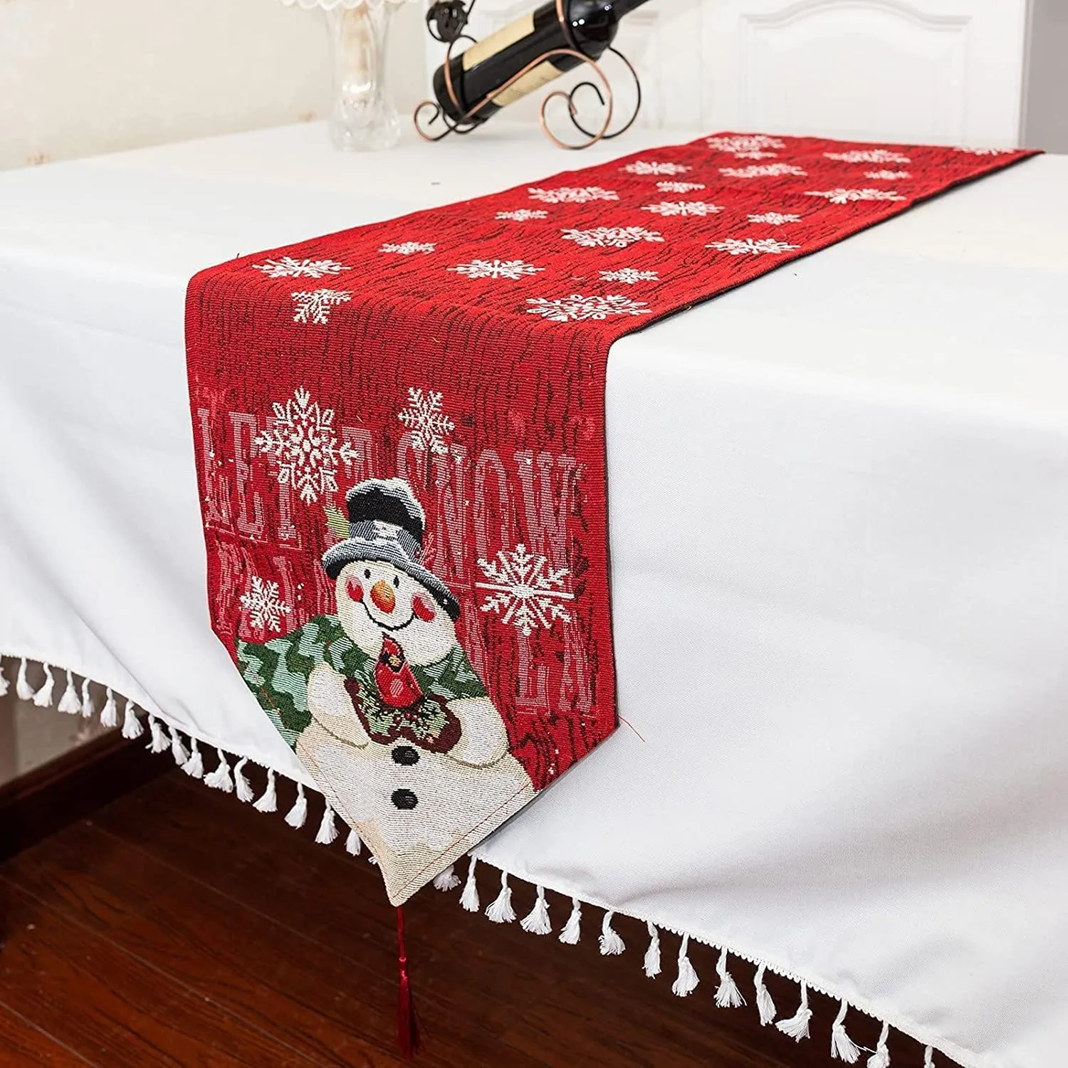 Runner da tavola di Natale, 33x180cm Pupazzo di Neve Tovaglia per la Tavola di Natalizio per Decorazioni in Varie Scene per La T