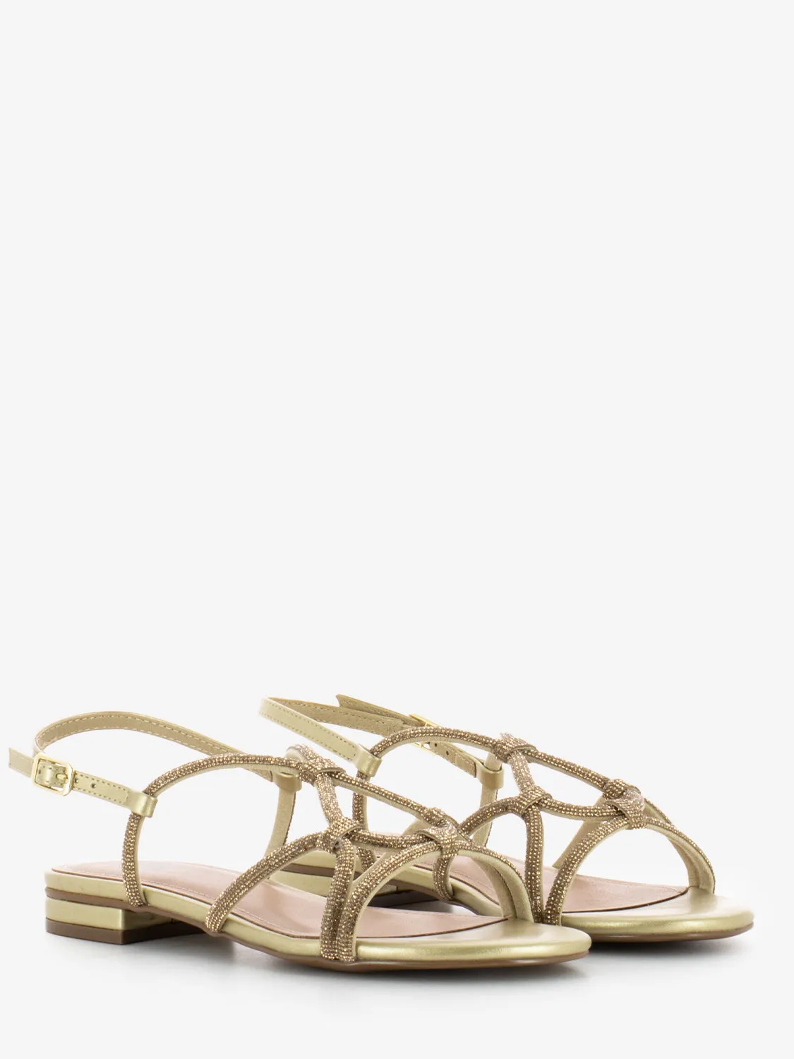 Sandali con fasce strass oro