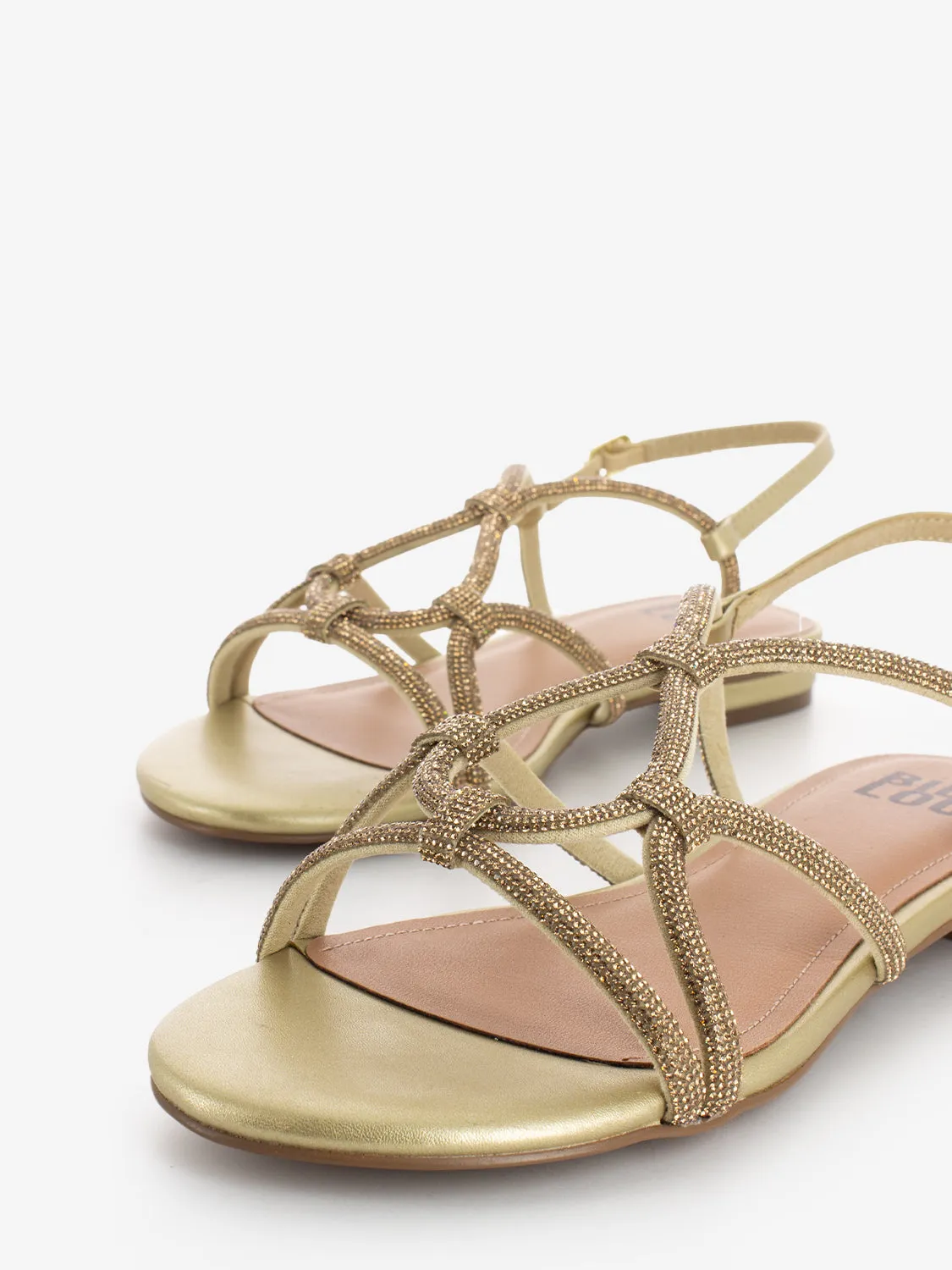 Sandali con fasce strass oro