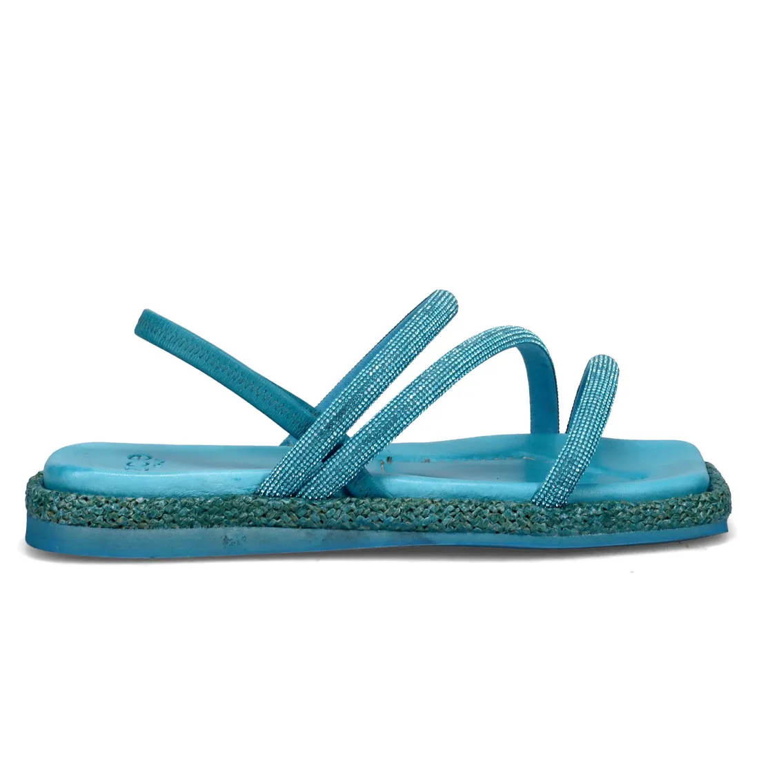 Sandali piatti Zoe Flor 02 turchesi in pelle con strass