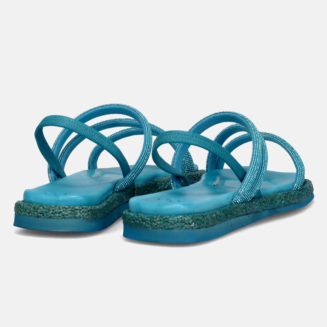 Sandali piatti Zoe Flor 02 turchesi in pelle con strass