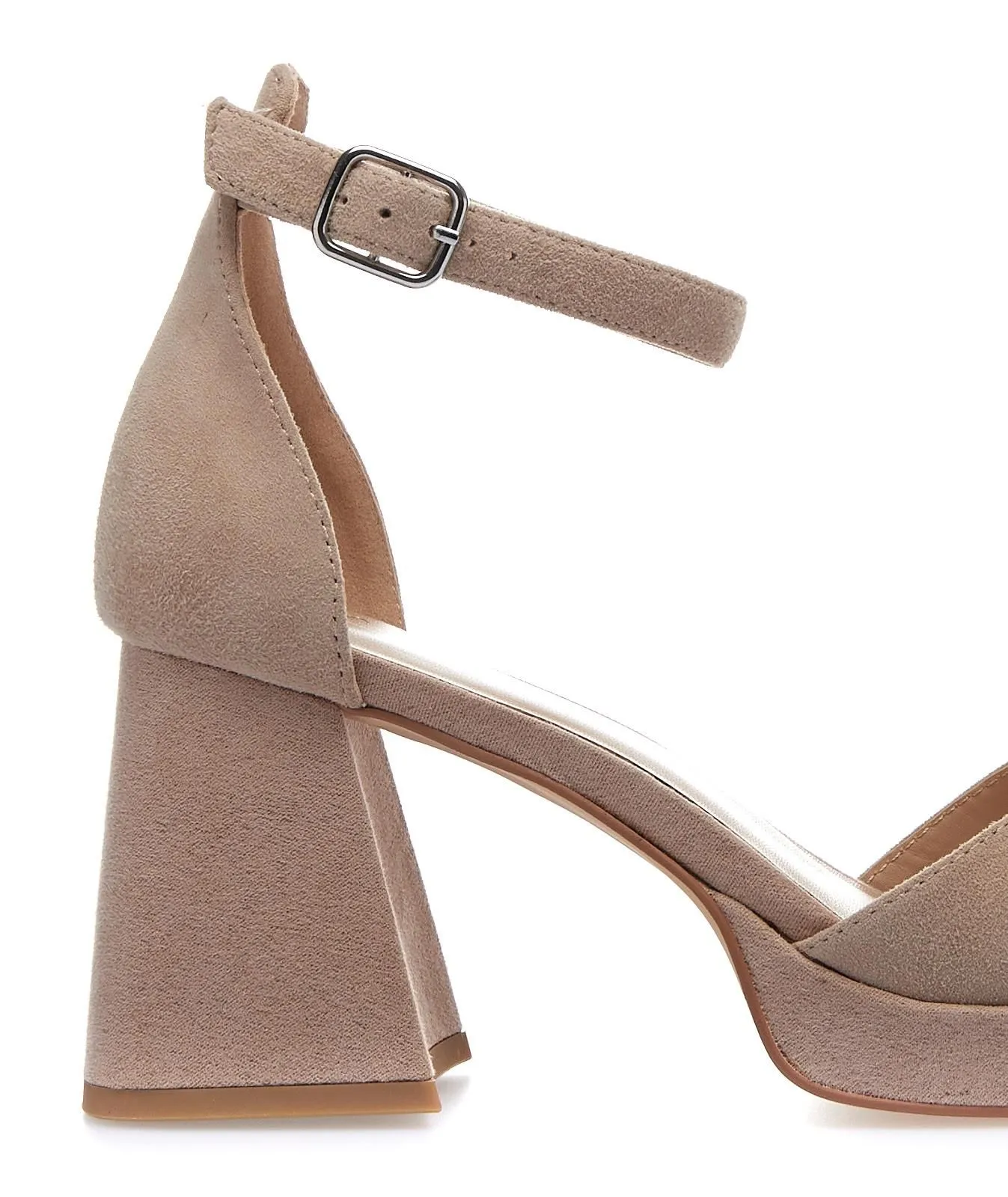Sandali rosa in suede con tacco alto largo e cinturino