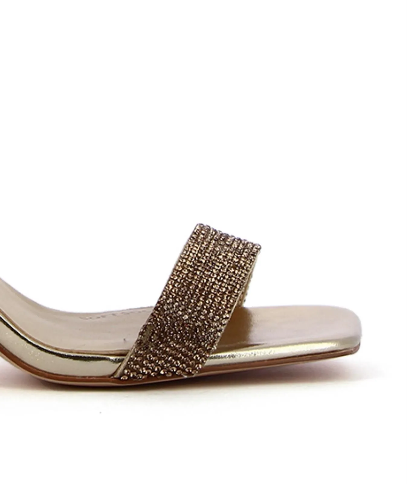 Sandali soft sock oro con tacco medio largo e strass