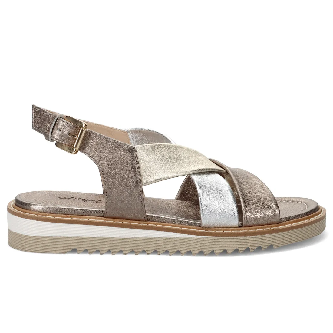 Sandalo comodo da donna Officine Venete in pelle platino