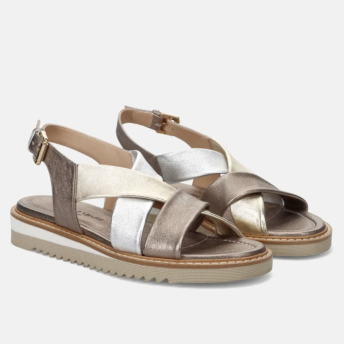 Sandalo comodo da donna Officine Venete in pelle platino
