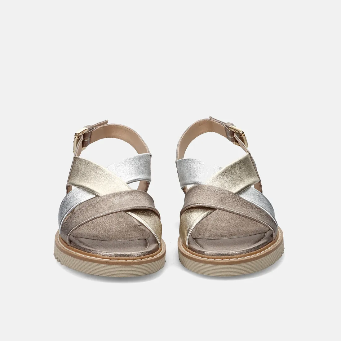 Sandalo comodo da donna Officine Venete in pelle platino