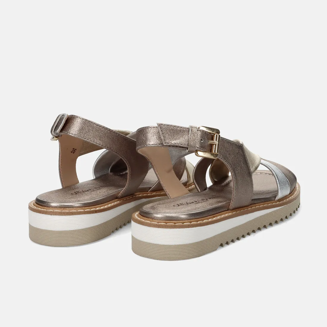 Sandalo comodo da donna Officine Venete in pelle platino