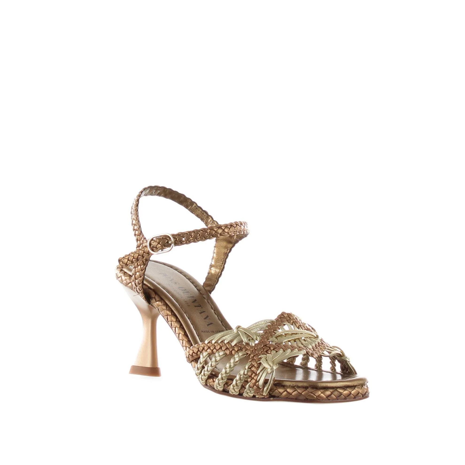 Sandalo fiji in pelle intrecciata con tacco midi