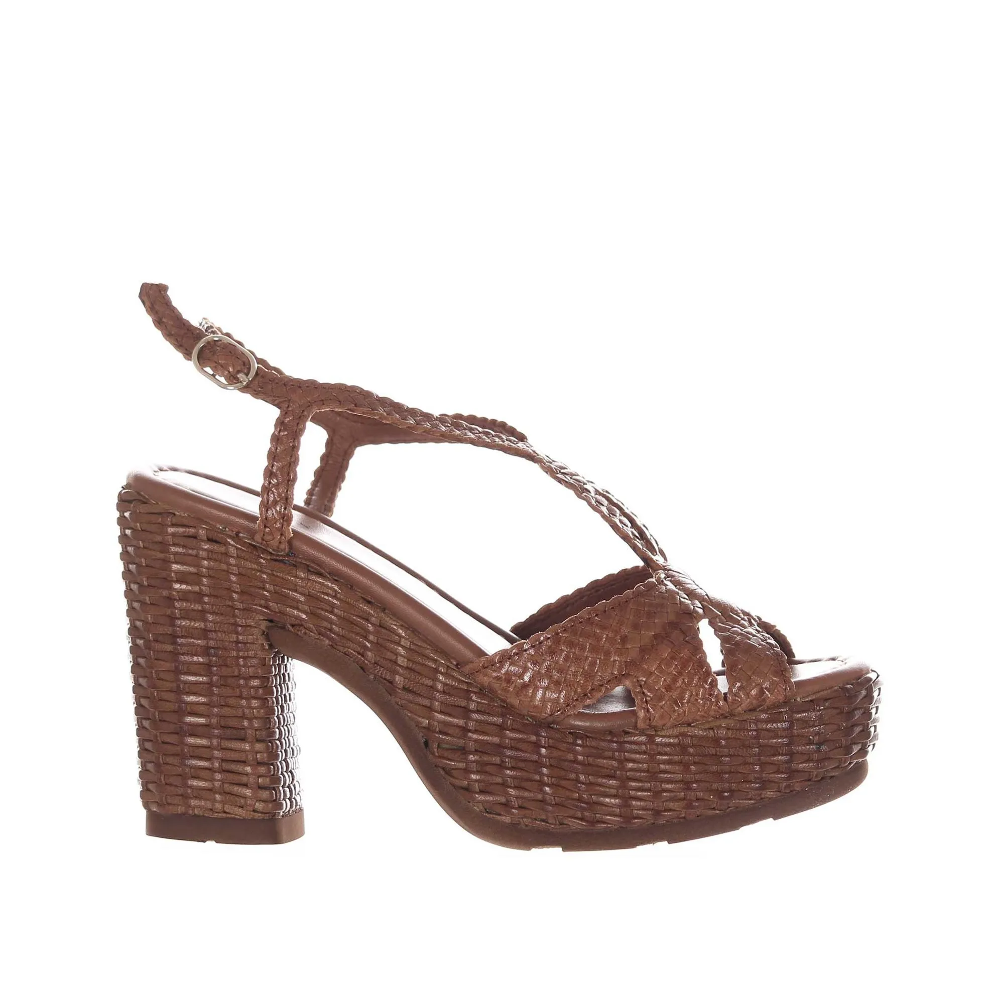 Sandalo platform cannes in pelle intrecciata