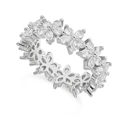 SARNIORO Anello da donna in argento 925 con fiori e zirconi
