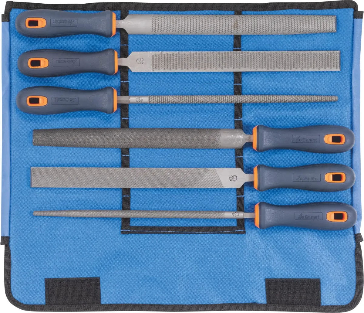 Set di 6 lime con impugnatura bicomponente in busta avvolgibile metallo/legno, taglio 2, Lunghezza senza codolo: 250 mm
