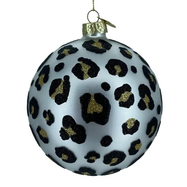 Sfera ø 10 cm in Vetro Bianco Opaco Animalier Maculato