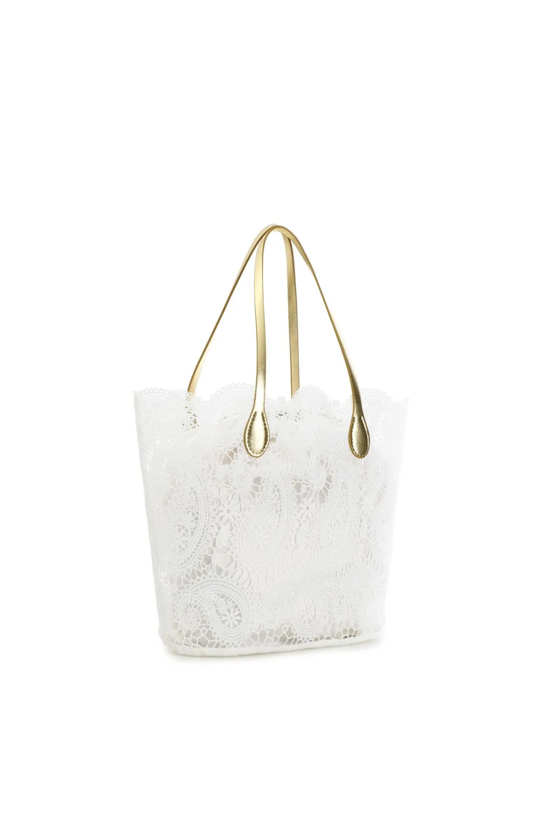 shopping bag in pizzo con sacchetto interno in tono bianco
