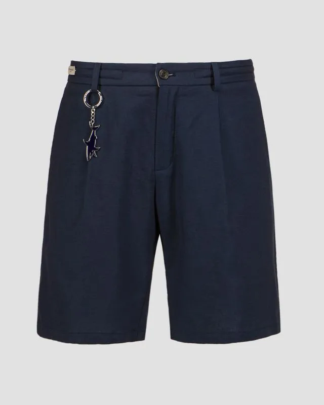 Shorts blu scuro con lino da uomo Paul&Shark Bermuda Coulisse 1 Pince