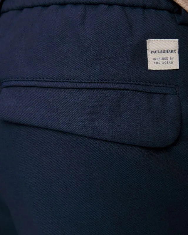 Shorts blu scuro con lino da uomo Paul&Shark Bermuda Coulisse 1 Pince