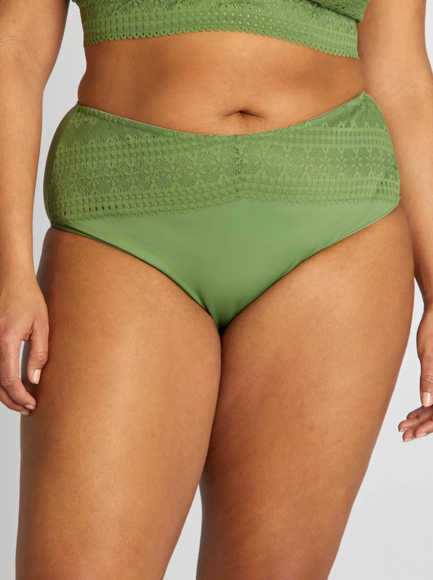 Slip a vita alta in microfibra e pizzo - VERDE
