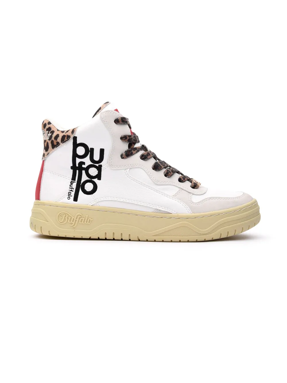 Sneakers Alte Donna MATCH HI bianche rosse e leopardate