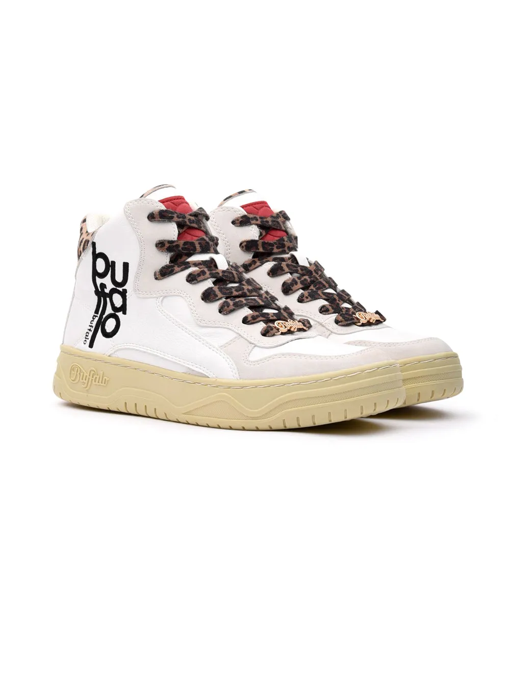 Sneakers Alte Donna MATCH HI bianche rosse e leopardate
