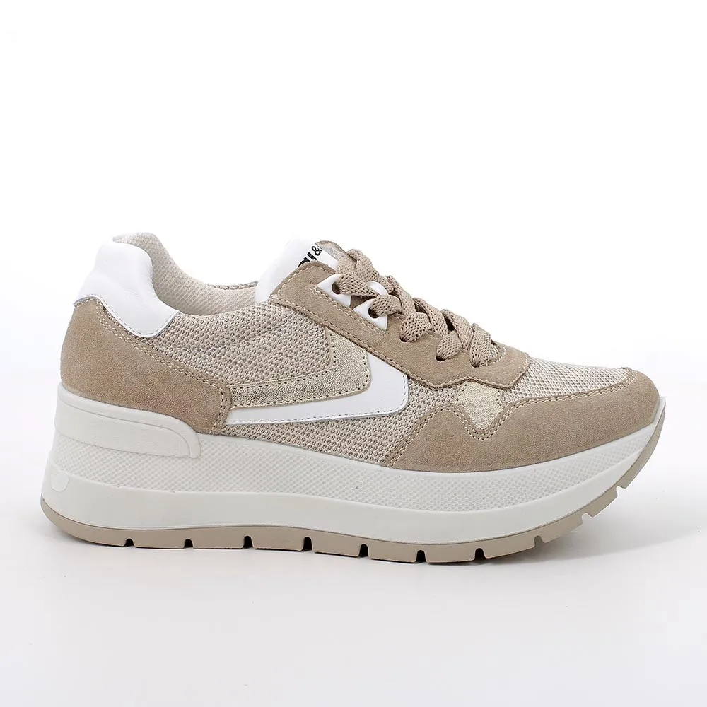 Sneakers con zeppa da donna avorio-beige