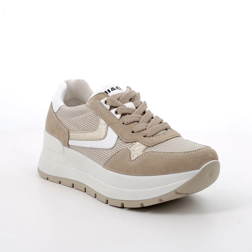 Sneakers con zeppa da donna avorio-beige