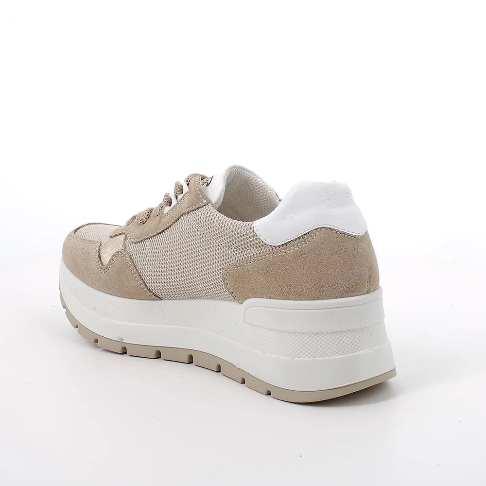 Sneakers con zeppa da donna avorio-beige