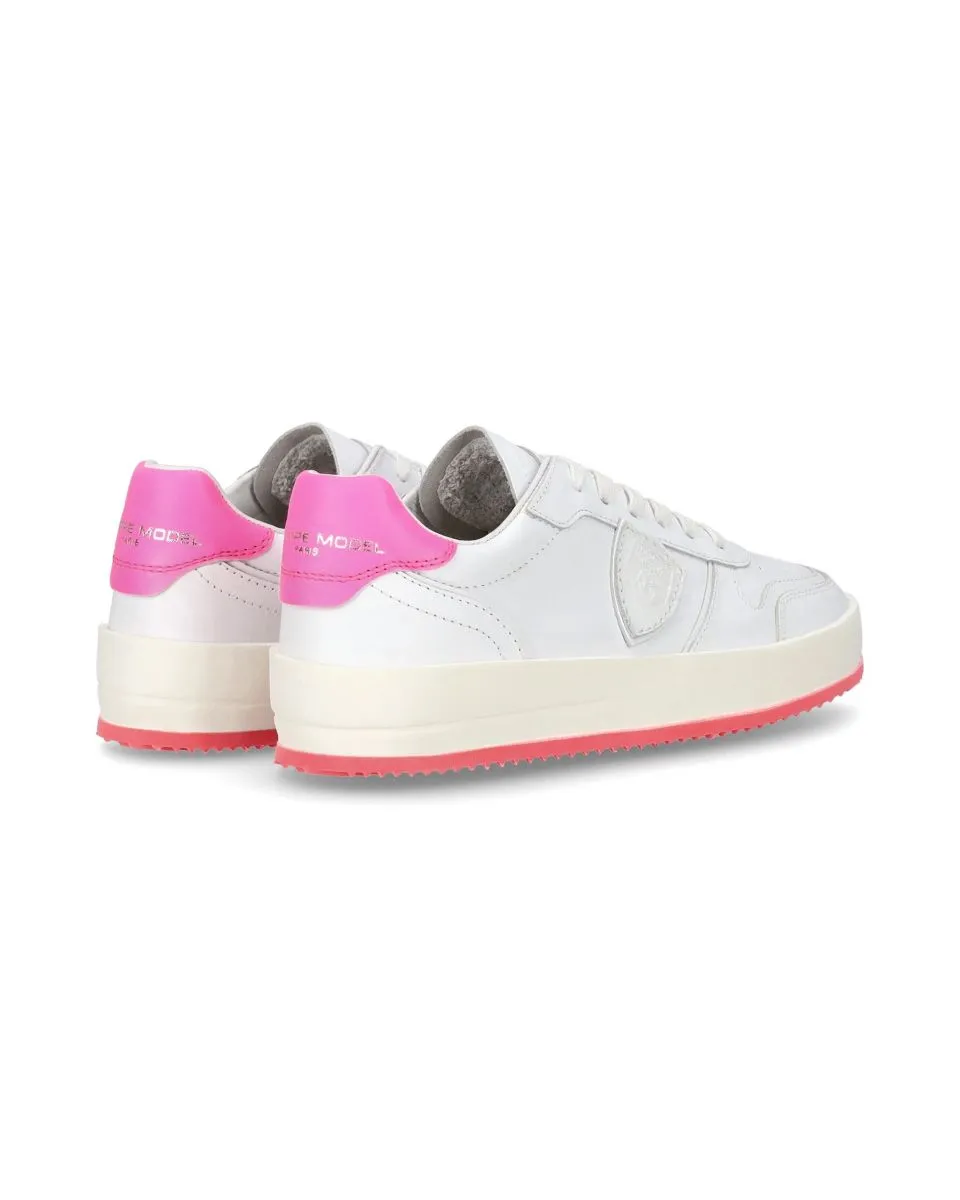 SNEAKERS Donna PHILIPPE MODEL PARIS VNLD VN02 - NICE LOW VEAU NEON BLANC/FUCSIA
