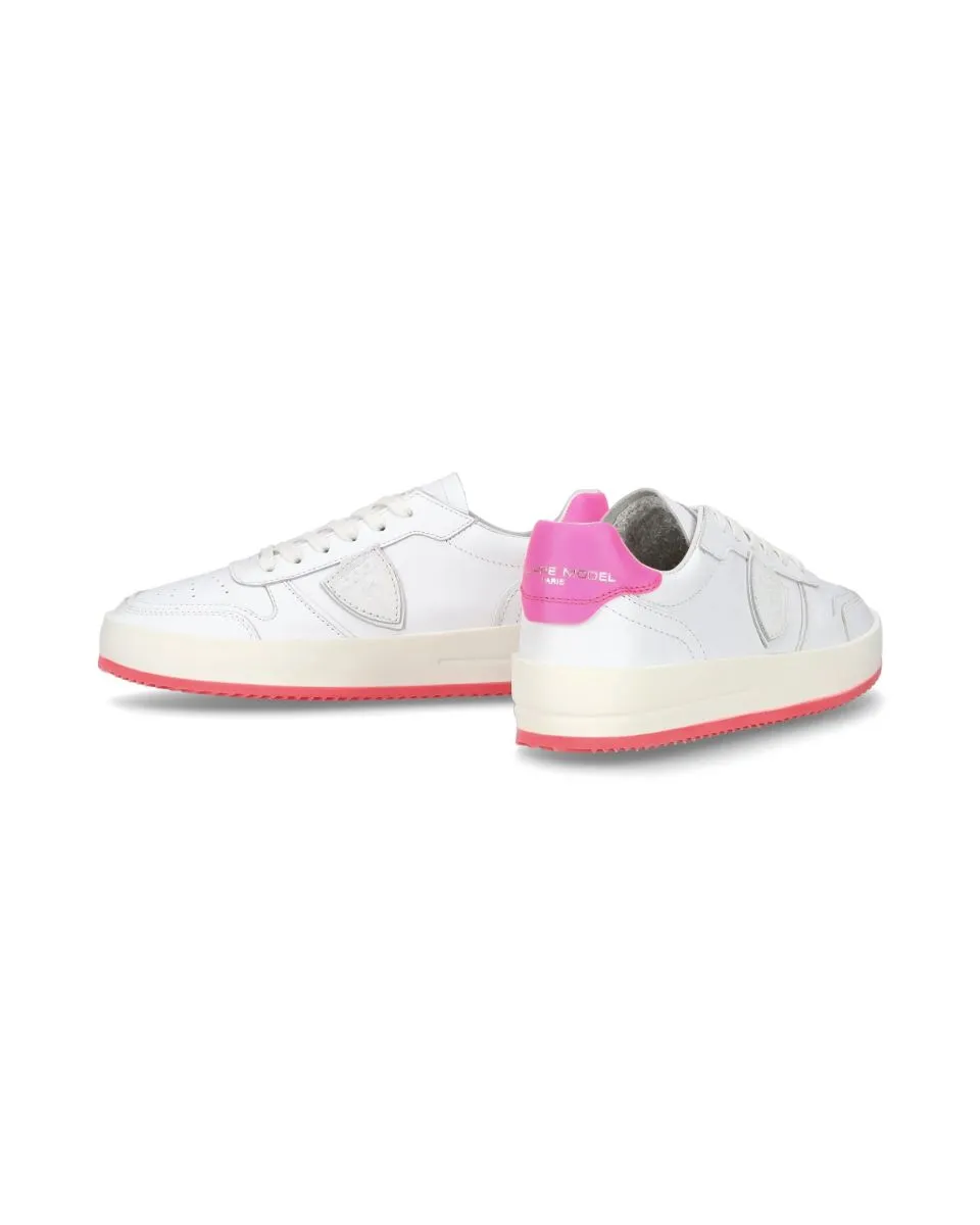 SNEAKERS Donna PHILIPPE MODEL PARIS VNLD VN02 - NICE LOW VEAU NEON BLANC/FUCSIA