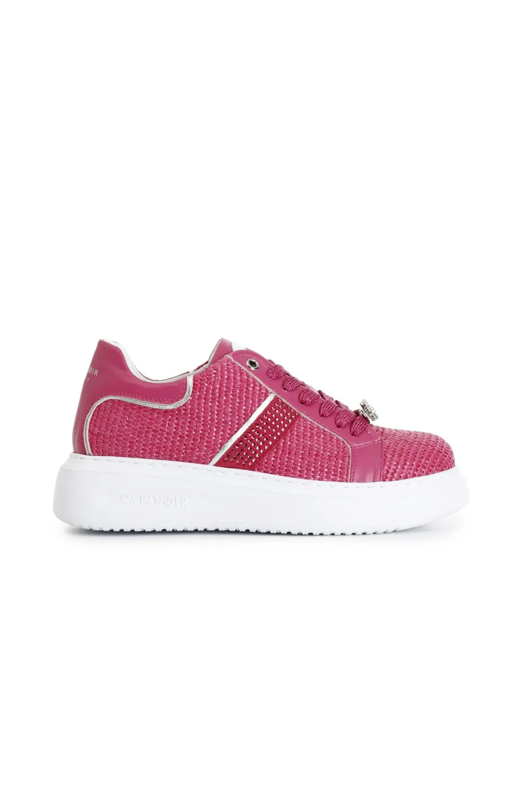 sneakers in rafia con strass laterali e accessori gioiello removibili fuxia